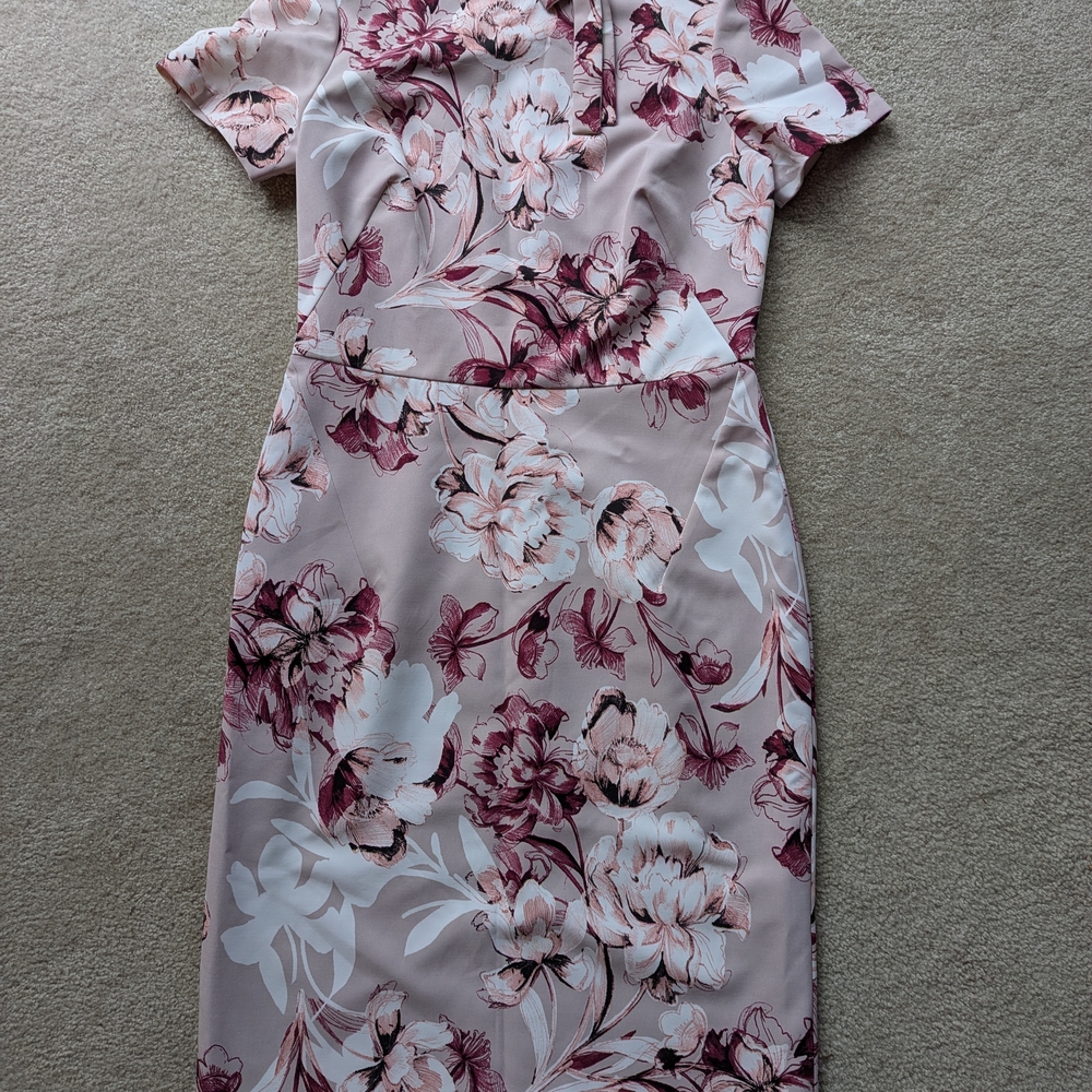Leslie Fay Pink and Cream Floral Midi Dress